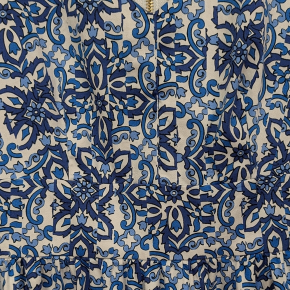 Milly Banvin Fit & Flare Mini Dress Mediterranean Floral Tile Print Blue Combo 8 - Picture 6 of 12